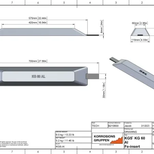 Aluminiumanod Typ 60 - 570*110*43