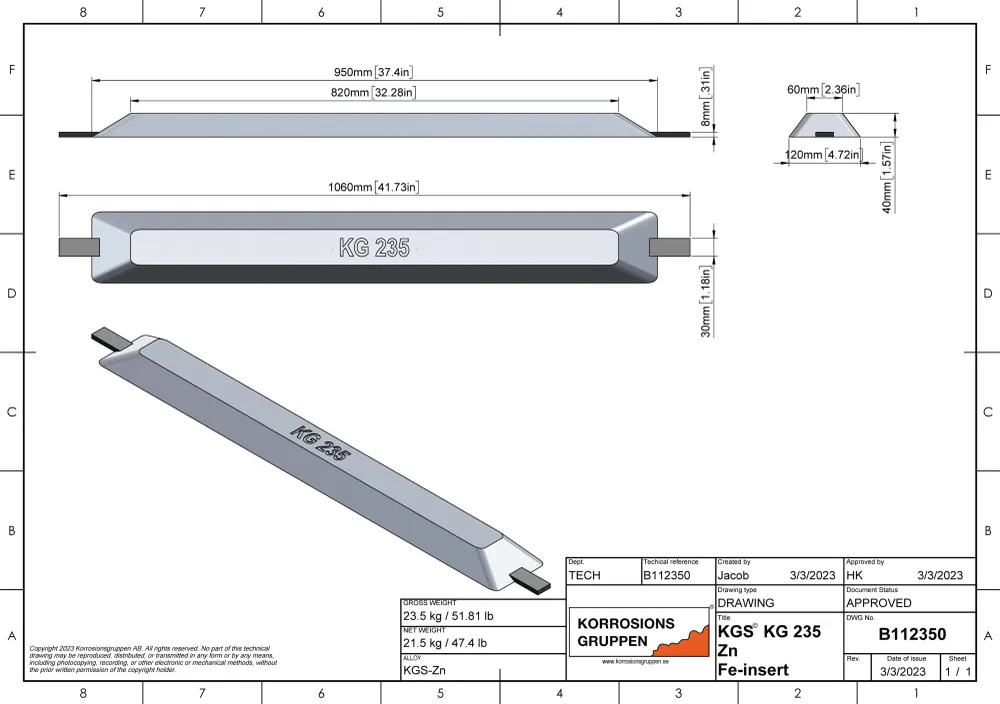 Zinkanod Typ 235 - 950*120*40