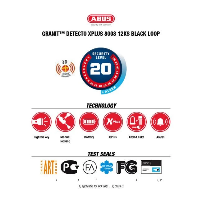 Abus Blokada tarczy 8008 i łńcuch z czarną pętlą 12KS120