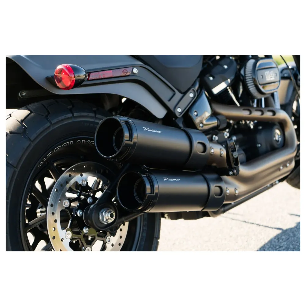 Czarne tłumiki wsuwane Rinehart 4,5" Fat Bob do Harleya