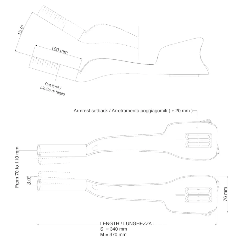 Przedłużenia kierownicy DEDA JET TWO CARBON Rozmiar S